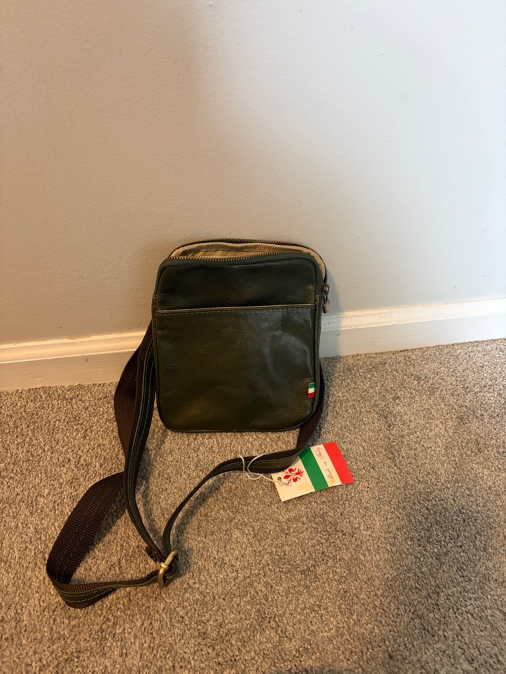 Men's Olive Green Leather Crossbody Bag